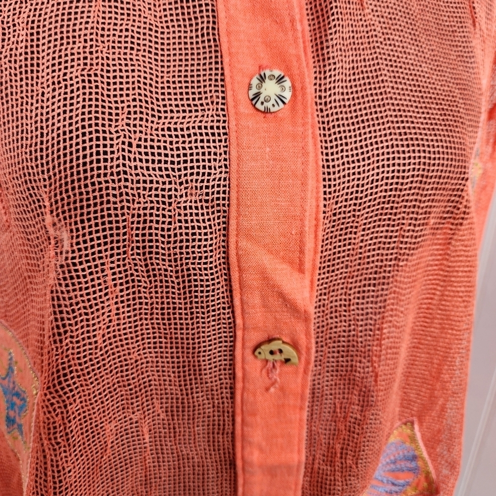VTG Popovitch Womens Button Front Shirt Orange Linen Belnd Mesh Relaxed Plus 2X - Picture 3 of 13